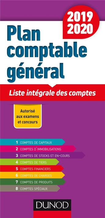 Couverture du livre « Plan comptable général ; liste intégrale des comptes (édition 2019/2020) » de Charlotte Disle aux éditions Dunod