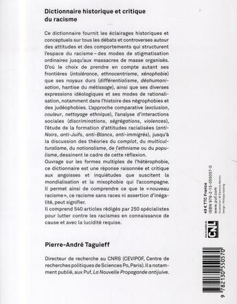 Couverture du livre « Dictionnaire historique et critique du racisme. » de Taguieff Pierre-Andre aux éditions Puf