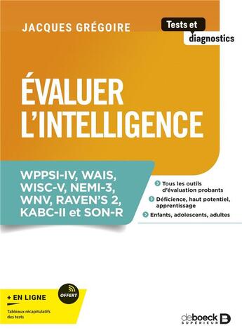 Couverture du livre « Evaluer l'intelligence - quels tests pour l examen des fonctions intellectuelles ? wisc -wais-nemi » de Jacques Gregoire aux éditions De Boeck Superieur