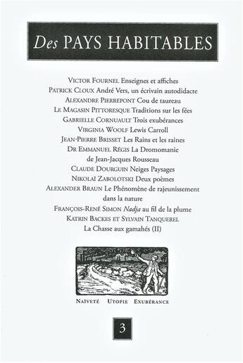 Couverture du livre « Des pays habitables, naivete - utopie - exuberance - numero 3 » de  aux éditions Pierre Mainard