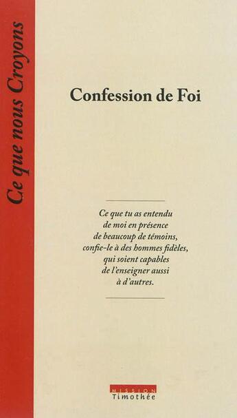 Couverture du livre « Confession de foi » de  aux éditions Cocebal