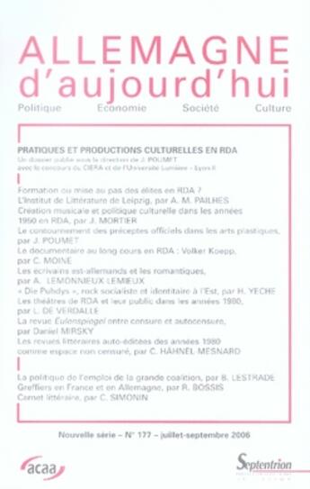 Couverture du livre « Pratiques et productions culturelles en RDA » de  aux éditions Pu Du Septentrion