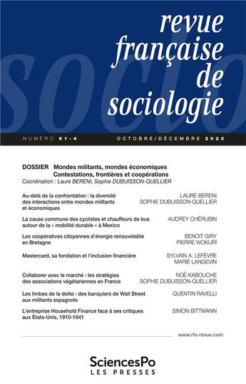 Couverture du livre « Revue francaise de sociologie t61-4 » de  aux éditions Presses De Sciences Po