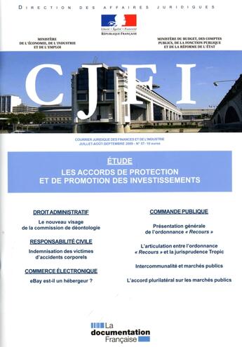 Couverture du livre « CJFI ; les accords de protection et de promotion des investissements (édition 2009) » de  aux éditions Documentation Francaise