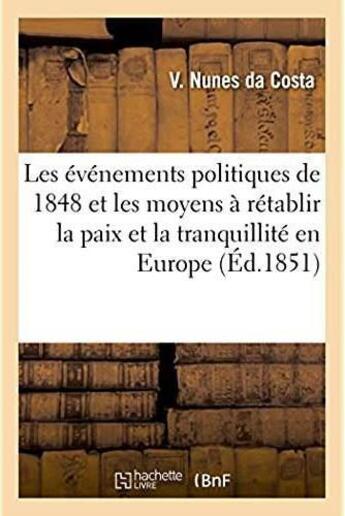 Couverture du livre « Apercu sur les evenements politiques de 1848 - et sur les moyens les plus propres a retablir la paix » de Nunes Da Costa aux éditions Hachette Bnf