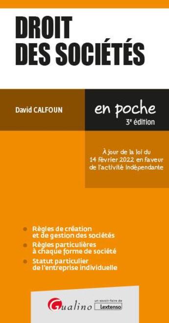 Couverture du livre « Droit des sociétés (3e édition) » de Calfoun David aux éditions Gualino