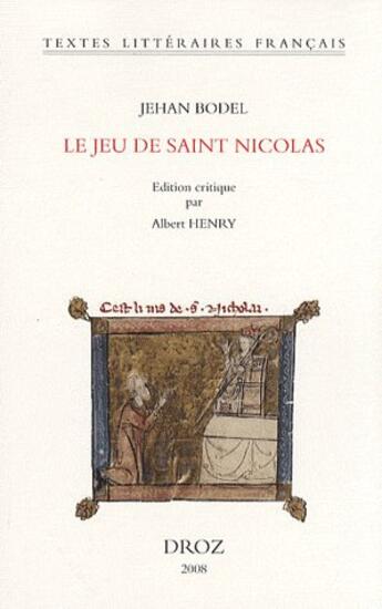 Couverture du livre « Le jeu de saint nicolas » de Jehan Bodel aux éditions Droz