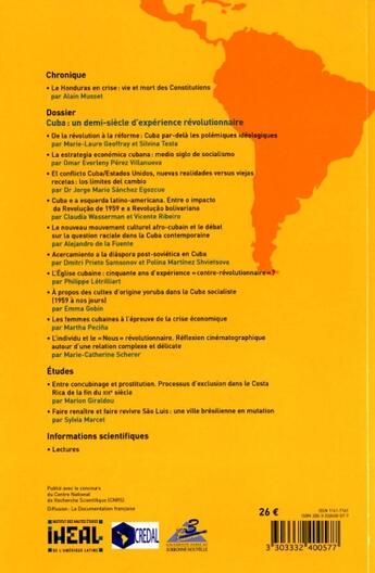 Couverture du livre « CAHIERS DES AMERIQUES LATINES T.57-58 ; Cuba : un demi-siècle d'expérience révolutionnaire » de  aux éditions Iheal