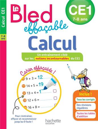 Couverture du livre « Bled effacable calcul ce1 » de Neumayer/Razet aux éditions Hachette Education