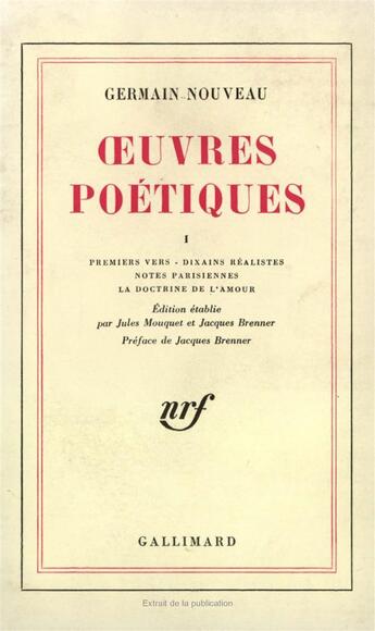 Couverture du livre « Oeuvres poetiques » de Nouveau Germain aux éditions Gallimard