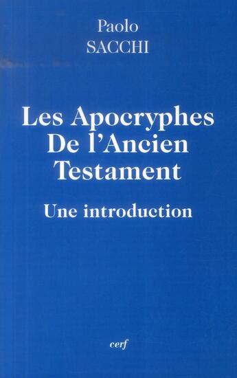 Couverture du livre « Apocryphes de l ancien testament une introduction » de Sacchi P aux éditions Cerf