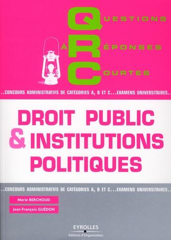 Couverture du livre « Droit public et institutions politiques » de Berchoud/Guedon aux éditions Organisation