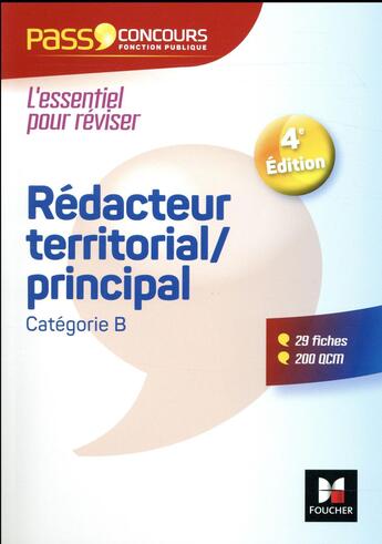 Couverture du livre « Pass'concours : rédacteur territorial/principal (édition 2017) » de Canfin-Doco-R aux éditions Foucher