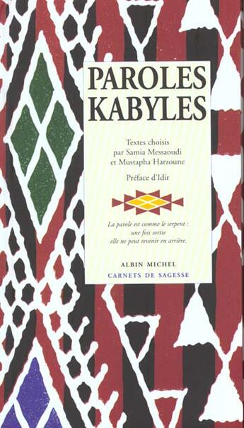 Couverture du livre « Paroles kabyles » de Messaoudi/Harzoune aux éditions Albin Michel