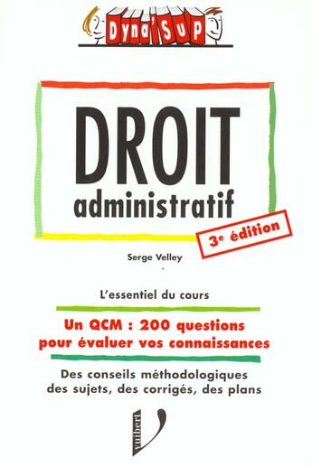 Couverture du livre « Droit Administratif ; 3e Edition » de Velley aux éditions Vuibert