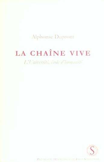 Couverture du livre « La chaine vive. hommage a alphonse dupront » de  aux éditions Sorbonne Universite Presses