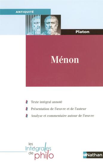 Couverture du livre « Platon ; Ménon » de  aux éditions Nathan