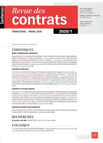 Couverture du livre « Revue des contrats n 1-2020 » de  aux éditions Lgdj