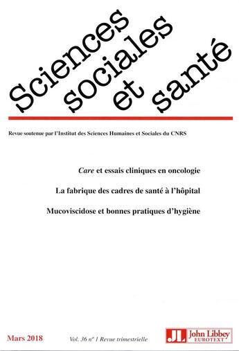 Couverture du livre « Revue sciences sociales et sante. vol 36 - n1/2018 » de Marcel Calvez aux éditions John Libbey