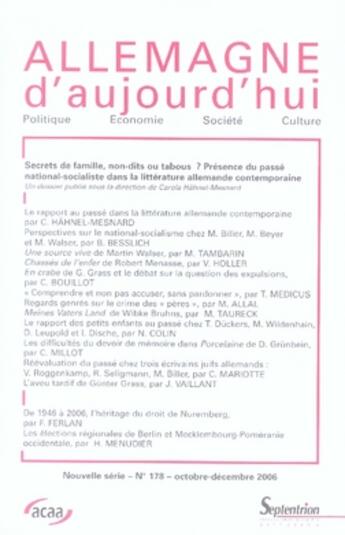 Couverture du livre « Secrets de famille, non-dits ou tabous ? présence du passé national-socialiste dans la littérature allemande contemporaine » de  aux éditions Pu Du Septentrion