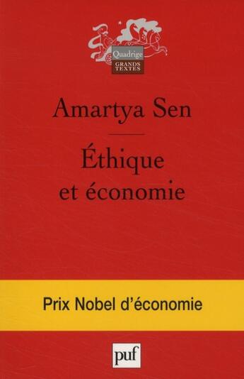 Couverture du livre « Éthique et économie (4e édition) » de Amartya Sen aux éditions Puf