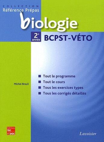 Couverture du livre « Biologie BCPST-VETO ; 2ème année » de Michel Breuil aux éditions Tec Et Doc