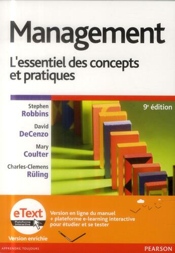 Couverture du livre « Management 9e livre + etext enrichi » de Stephen Robbins aux éditions Pearson