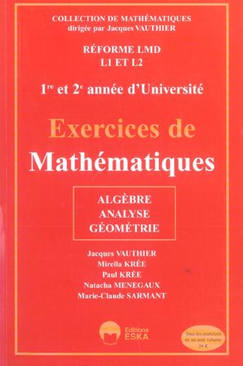 Couverture du livre « Exercices de math. 1er et 2e annee d'univ » de  aux éditions Eska