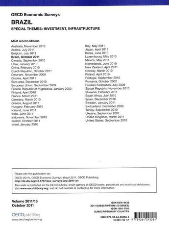 Couverture du livre « Oecd economic surveys : brazil 2011 » de  aux éditions Ocde