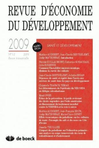 Couverture du livre « Revue économie du développement 2009 » de  aux éditions De Boeck Superieur