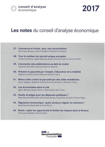 Couverture du livre « Les notes du Conseil d'analyse économique (édition 2017) » de Conseil D'Analyse Economique aux éditions Documentation Francaise