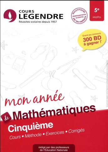 Couverture du livre « Cours legendre mathematiques cinquieme mon annee » de Gonalez/Guenfou aux éditions Edicole