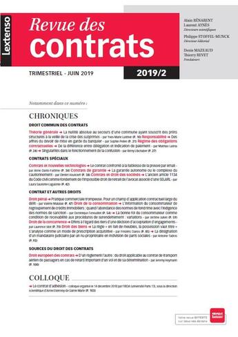 Couverture du livre « Revue droit des contrats n 2-2019 » de  aux éditions Lgdj