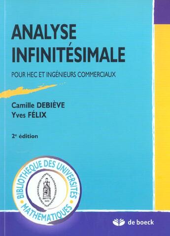 Couverture du livre « Analyse infinitésimale » de Camille Debieve aux éditions De Boeck Superieur