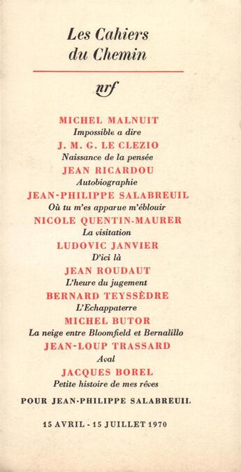 Couverture du livre « Les Cahiers Du Chemin 9 (15 Avril-15 Juillet 1970) » de Collectifs Gallimard aux éditions Gallimard