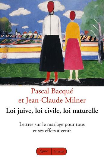 Couverture du livre « Loi juive, loi civile, loi naturelle ; lettres sur le mariage pour tous et ses effets à venir » de Jean-Claude Milner et Pascal Bacque aux éditions Grasset