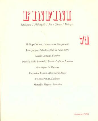 Couverture du livre « Revue L'Infini » de Collectif Gallimard aux éditions Gallimard