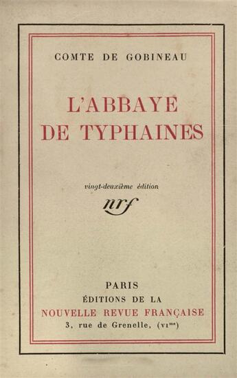 Couverture du livre « L'abbaye de typhaines » de Arthur De Gobineau aux éditions Gallimard