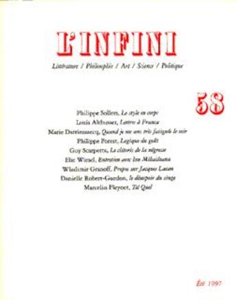 Couverture du livre « REVUE L'INFINI N.0058 » de Collectifs Gallimard aux éditions Gallimard