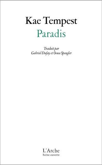 Couverture du livre « Paradis » de Kae Tempest aux éditions L'arche