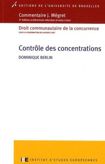 Couverture du livre « Contrôle des concentrations » de D Berlin aux éditions Universite De Bruxelles