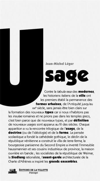 Couverture du livre « Usage » de Jean-Michel Leger aux éditions La Villette