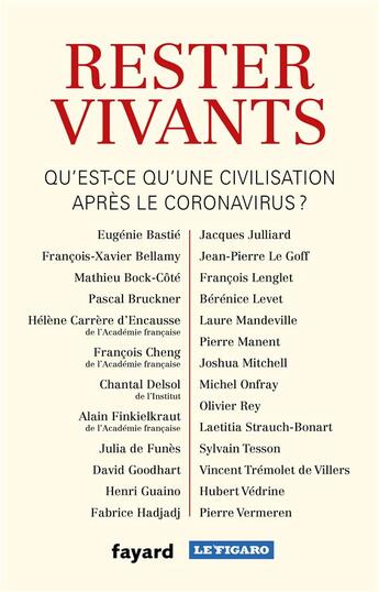 Couverture du livre « Rester vivants, qu'est-ce qu'une civilisation après le coronavirus ? » de  aux éditions Fayard