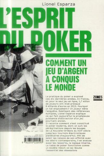 Couverture du livre « L'esprit du poker » de Lionel Esparza aux éditions Zones