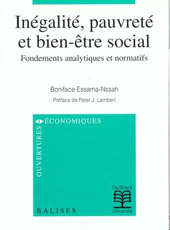 Couverture du livre « Inegalite, pauvrete et bien-etre social fondmts analytiques et normatifs » de Essama aux éditions De Boeck