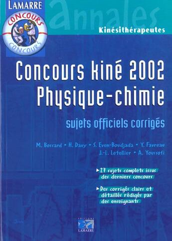 Couverture du livre « Concours kine 2002 physique chimie » de Youssofi aux éditions Lamarre