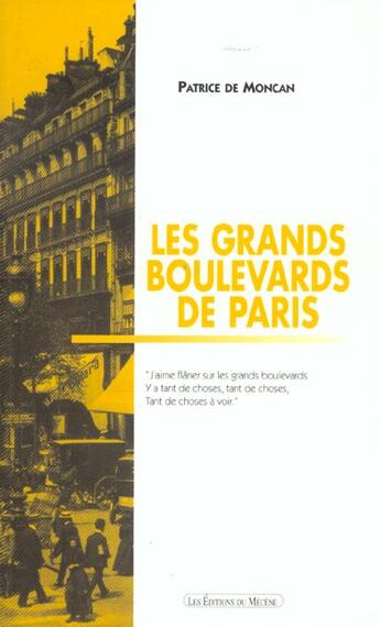 Couverture du livre « Les grands boulevards de paris » de Patrice De Moncan aux éditions Mecene