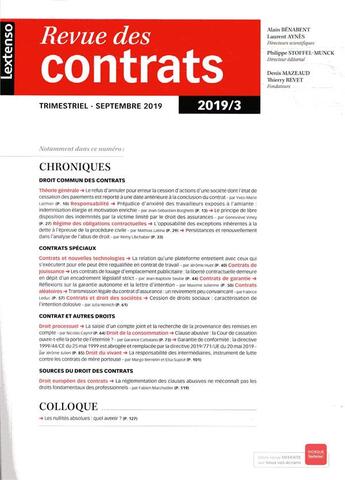 Couverture du livre « Revue des contrats n 3-2019 » de  aux éditions Lgdj