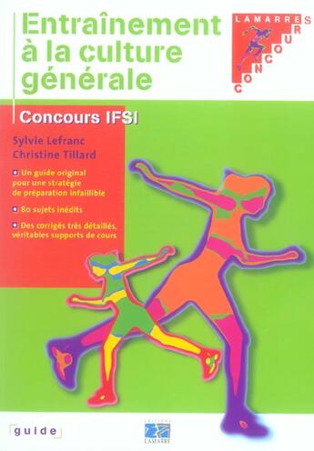 Couverture du livre « Entrainement a la culture generale ; concours ifsi » de Sylvie Lefranc et Christine Tillard aux éditions Lamarre