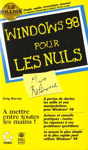 Couverture du livre « Windows 98 Micro Reference Pour Les Nuls » de Greg Harvey aux éditions Sybex